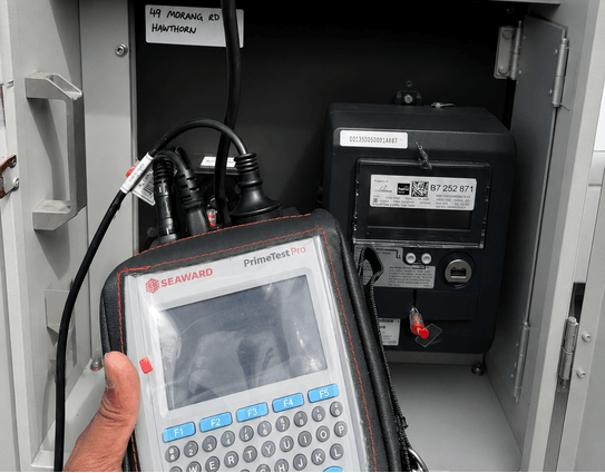 RCD safety switch trip-time testing at a switchboard